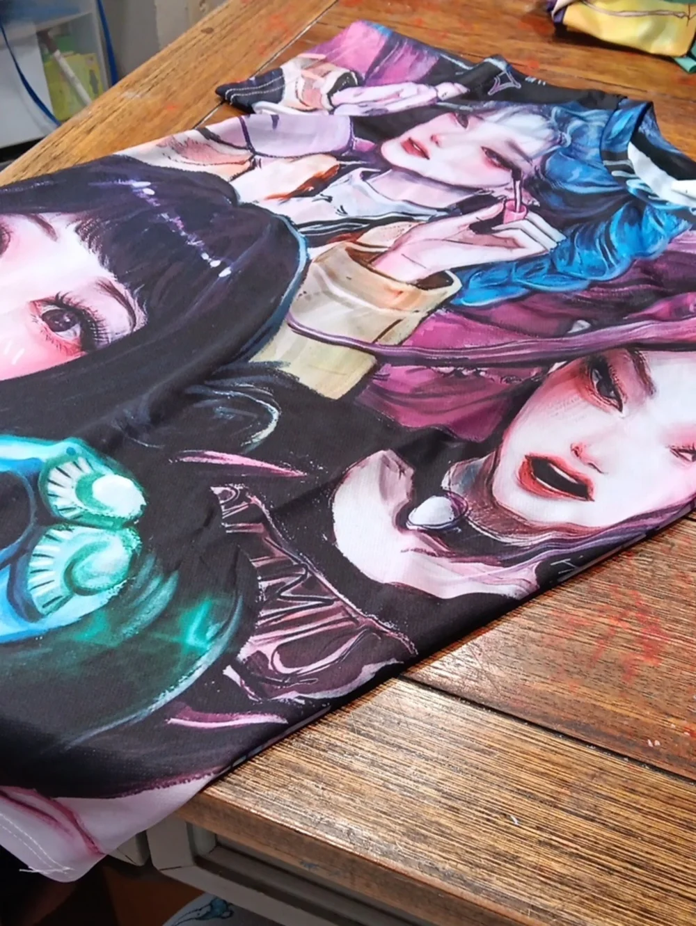 Graphic Anime Portrait Tee — Multicolor Faces Demon Hunters .
